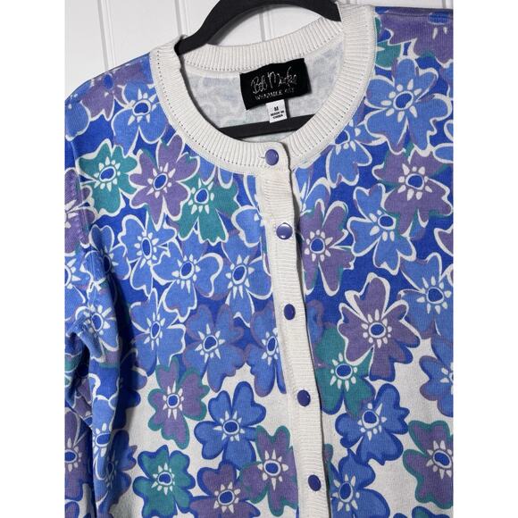 Bob Macke Wearable Art Cardigan Purple Blue Flowers 3/4 Sleeve Art To Wear - Picture 3 of 5